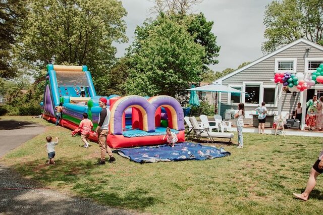 Backyard party with inflatables